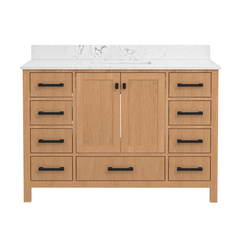Meuble-lavabo autoportant 48 po avec structure en bois massif et finition chêne naturel