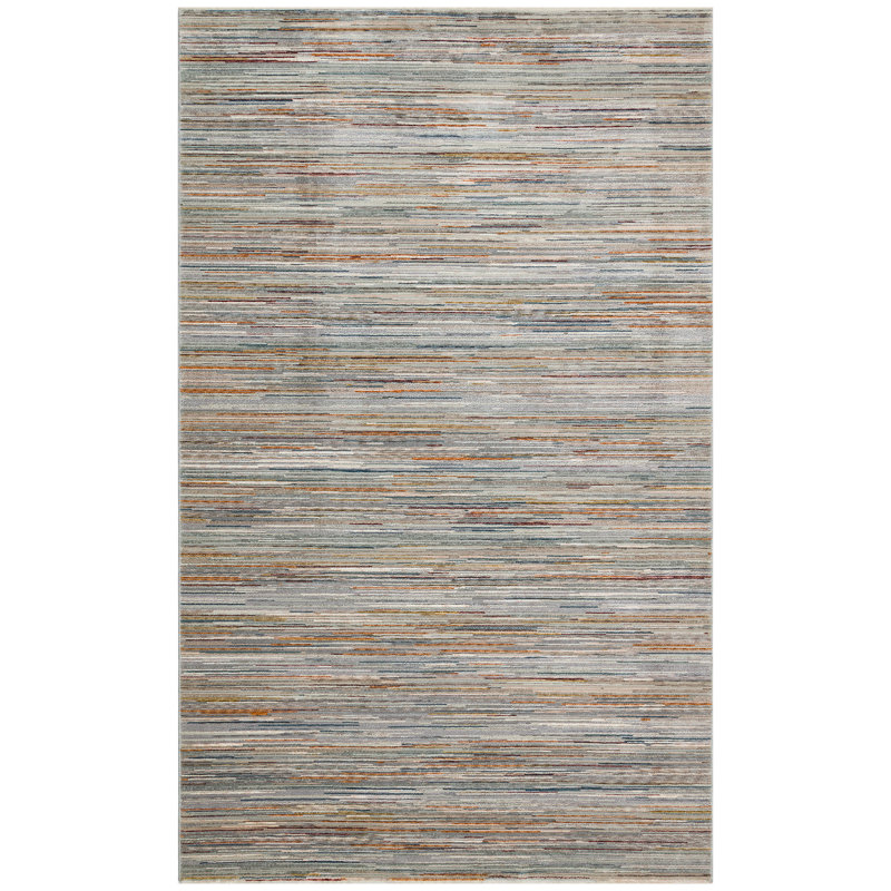 Tapis gris / bleu / orange en viscose / polyester tissé à la machine Darejan, Rectangle 6 pi 7 po x 9 pi 6 po