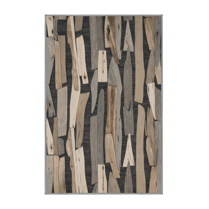 Washable Driftwood Arrangement Coastal Area Rug, Rectangle 4' x 6'