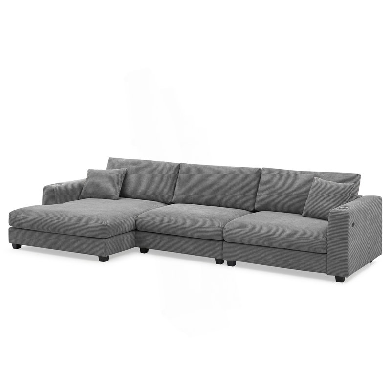 Canapé modulaire surdimensionné, canapé en L en forme de nuage avec port de charge USB, canapé-lit à siège profond avec méridienne, canapé confortable