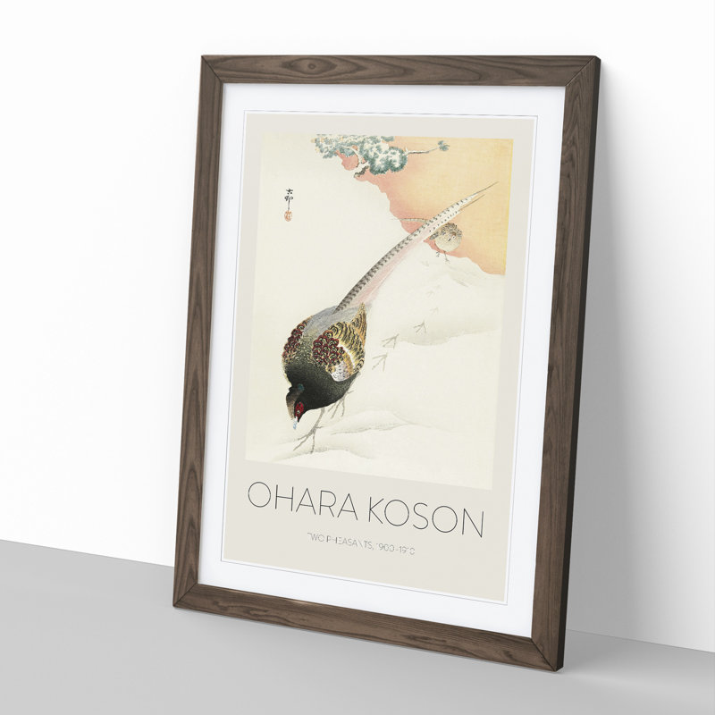 Pheasant Couple by Ohara Koson - Picture Frame Painting, 36cm H x 27cm W x 2cm D, Walnut