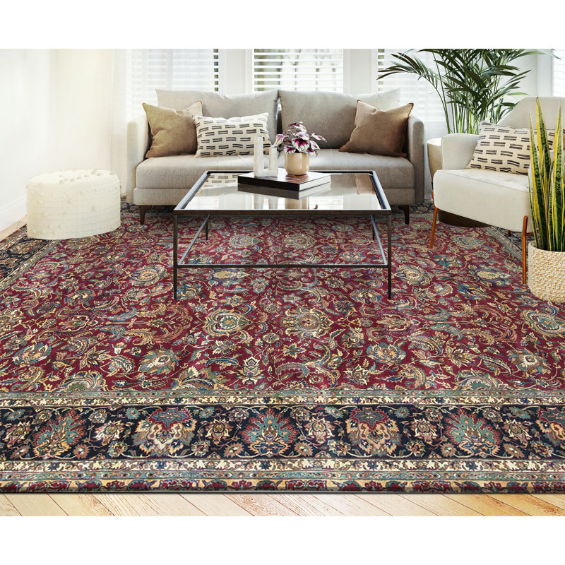 Tapis rouge et noir noué à la main de haute qualité