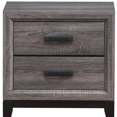 25" Gray Wood Two Drawer Nightstand
