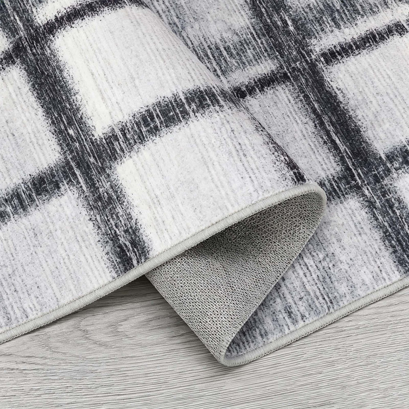 Tapis écossais lavable à la machine avec envers antidérapant, Light Grey, 9 x 12 pi