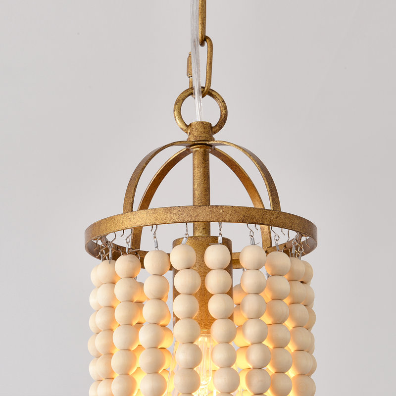 Suspension bohème en bois perlé, mini lustre rustique antique à une lumière, finition laiton vieilli, pour salle à manger, îlot de cuisine ou chambre à coucher