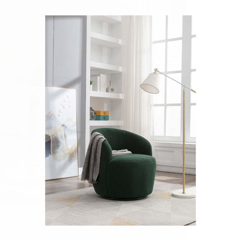 Swivel Barrel Chair, Dark Green Teddy Fabric
