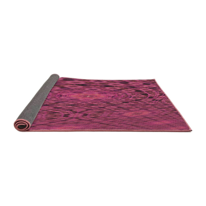 Laine tissée à la machine abstraite et rose polyester Tapis décoratif, Carré 6 pi x 6 pi