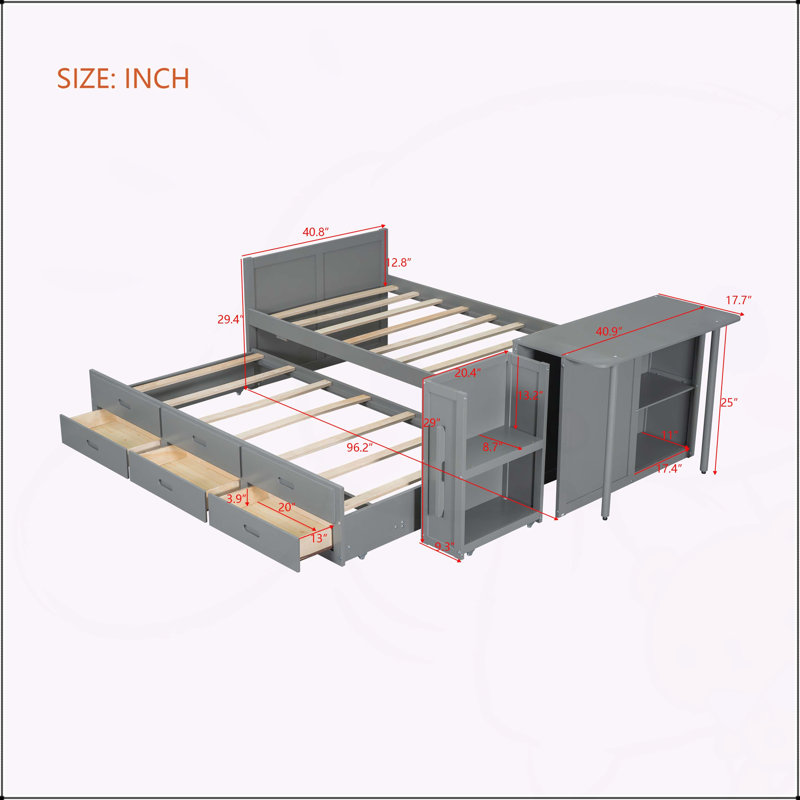Lit plateforme simple en bois polyvalent avec de multiples fonctionnalités pour optimiser l'espace, gris