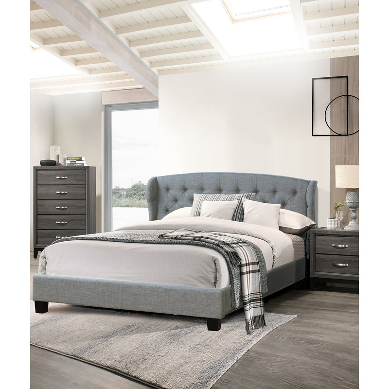 Mobilier de chambre à coucher de style moderne et contemporain de grand lit à tête de lit capitonnée à bouton réglable