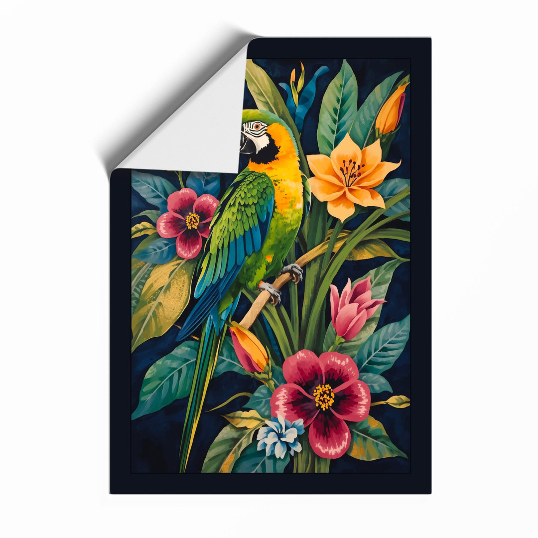 Parrot Among Blossoms Tropical Framed Art Print