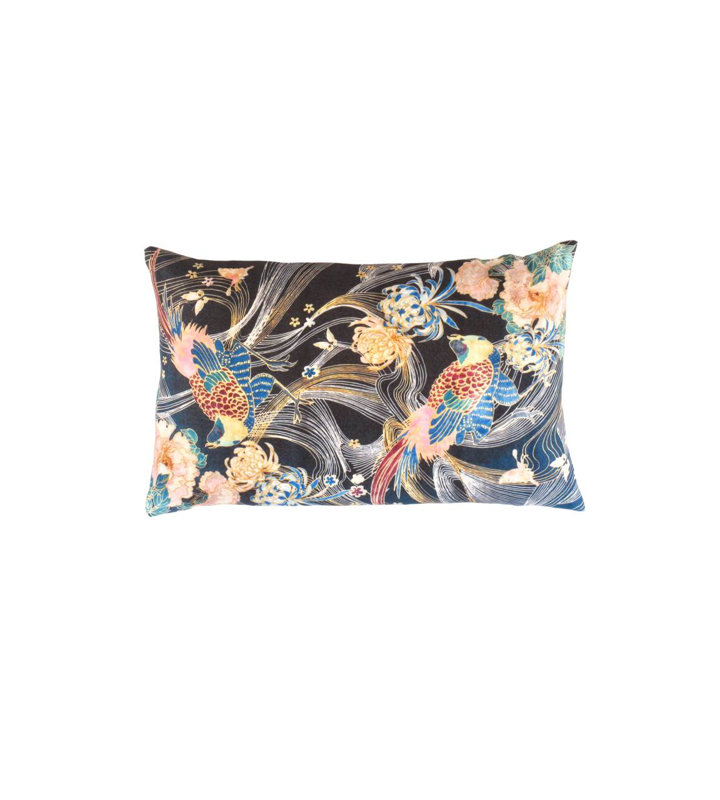 Lumbar Rectangular Pillow Cover & Insert, Black/Malibu/Gold/Pink/Blue Floral