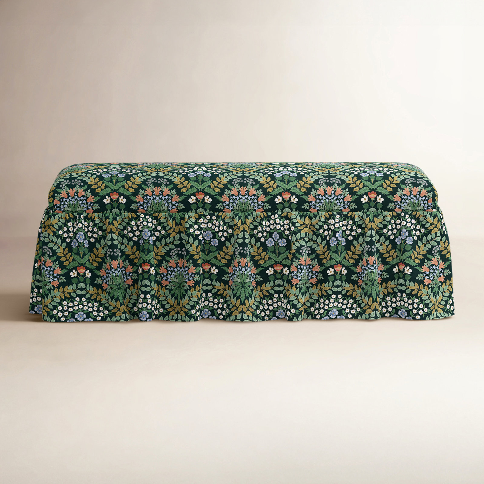 Rifle Paper Co. x Cloth & Company 52" Dining Bench, Dark Green Flower