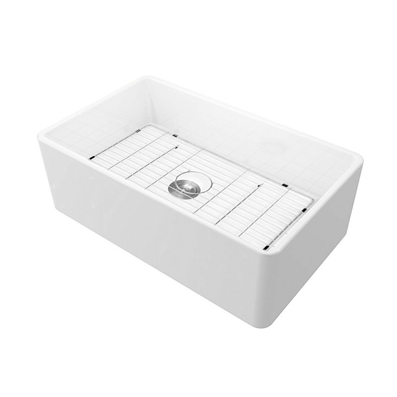 Évier de cuisine à tablier simple en argile réfractaire L 30 po x l 20 po avec crépine