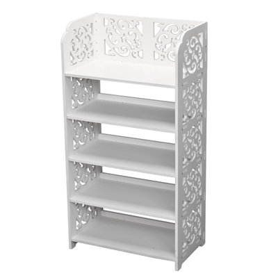 5-Tier Carved PVC Board Shoe Rack White Wood-Plastic Composite