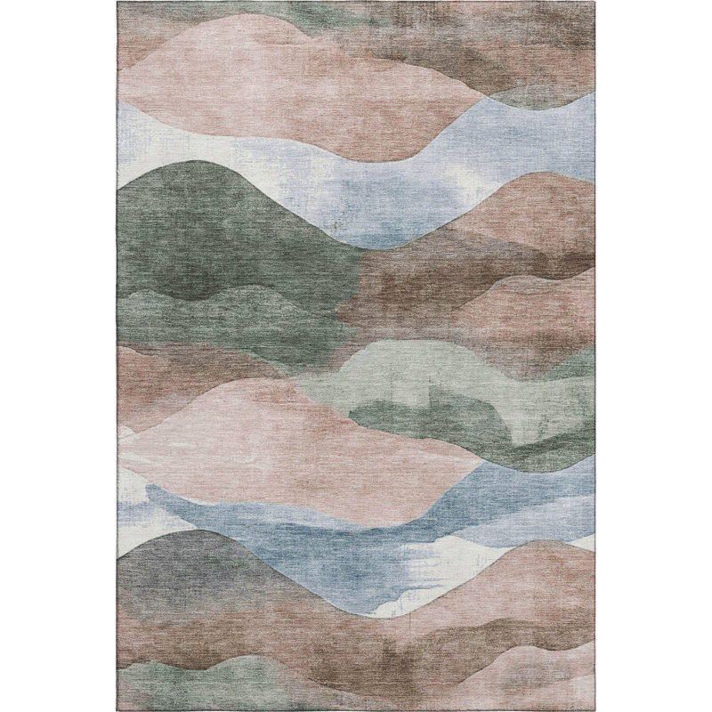 Premium Machine Washable Pinkston Waves Rug, Rectangle 3' x 5'