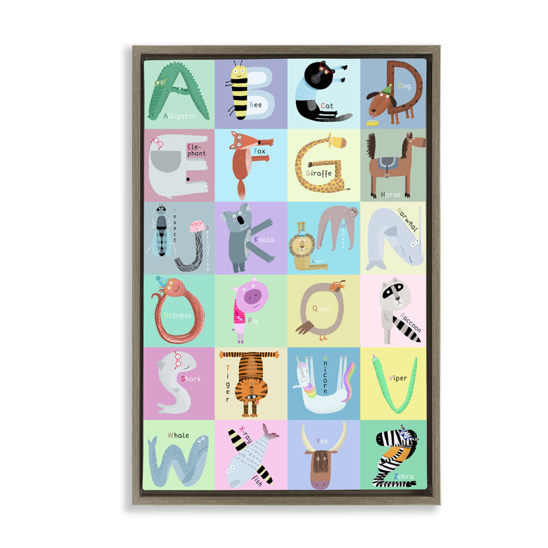 Alphabet animaux à carreaux, H 31 po x l 21 po, Cadre flottant orme Montalcino