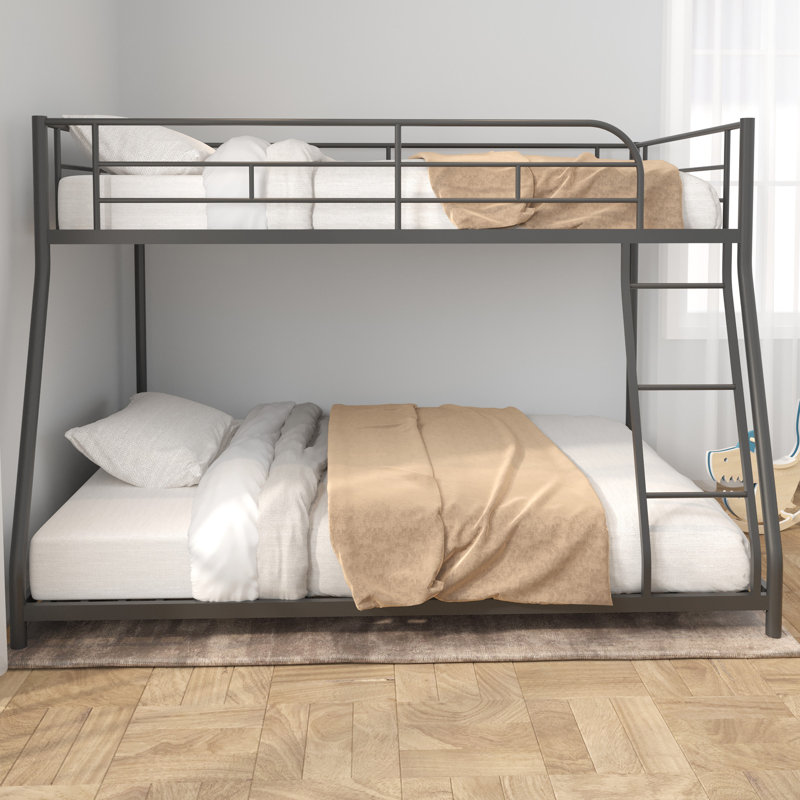 Twin Over Full Bunk Bed With Steel, Guardrails And Center Supporting Structure Noise - Reduced Metal Frame, Built In Comfortable Bottom
