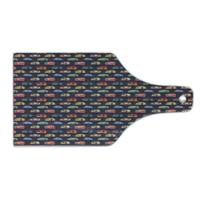 Ambesonne Happy Camper Tempered Glass Cutting Board Retro Colorful Vans Multicolor