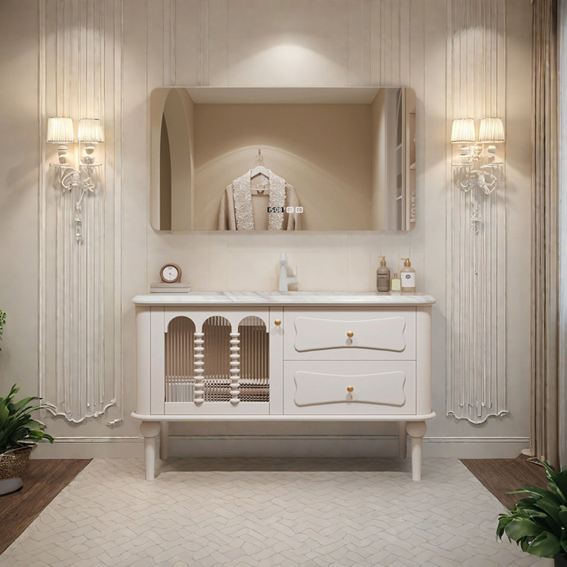 French minimalist cream-style bathroom cabinet, 51"