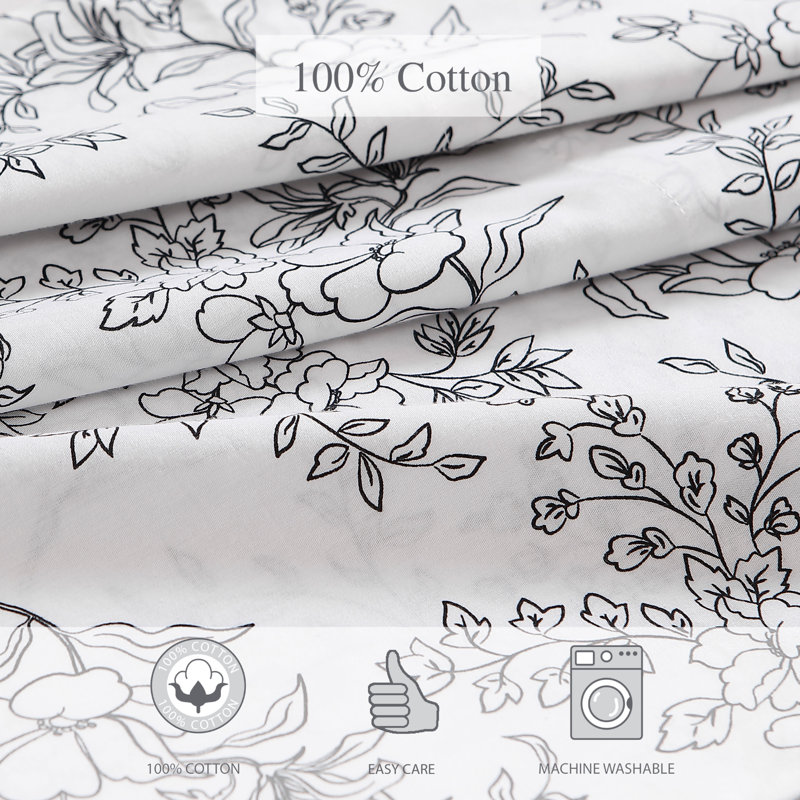 Ensemble de draps Stone Cottage Hawley 200 fils à motif floral 100 % percale de coton, Simple