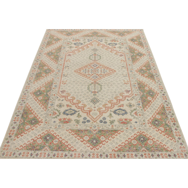 Distressed Homage Hand Knotted Wool Geometric Area Rug, Rectangle 12' x 18'