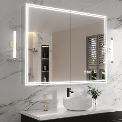Rectangular Aluminum Medicine Cabinet With Mirror And Light, Dimmable, Anti-Fog, Fully Assembled