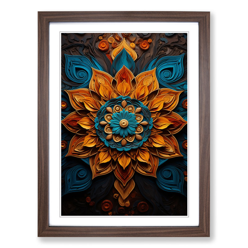 XYZ-FRM-V1223-4475 Mandala Neo-Plasticism - Single Picture Frame Print on Wood, 46cm H x 34cm W x 2cm D, Walnut 