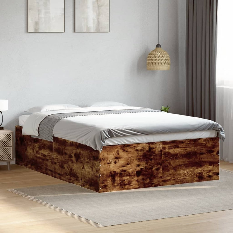Vidaxl Bed Frame Engineered Wood, Smoked Oak, Small Double (4')