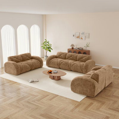 3 Piece Sofa Set Oversized Sofa Comfy Sofa Couch, 2 Pieces of 2 Seater and 1 Piece of 3 Seater Sofa for Living Room,Soft Velvet Fabric,32D High Densit