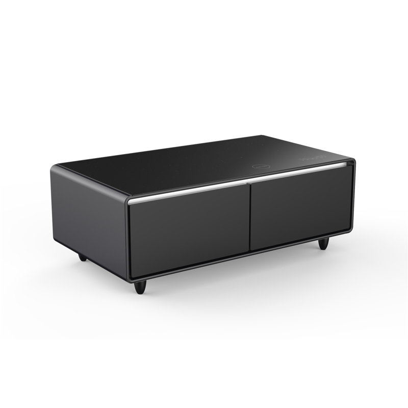 Modern Smart Coffee Table With Built-In Fridge, Bluetooth Speakers, Wireless Charging, Power Socket, USB Ports, Rgb Light, Black