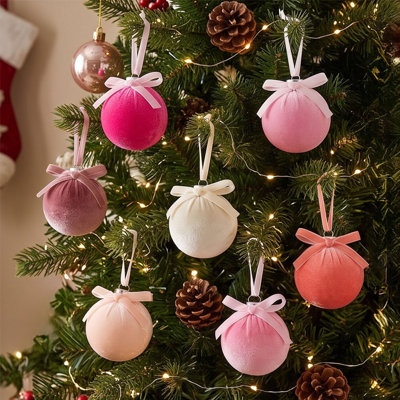 Ensemble de 15 boules de Noël en velours de 3,15 pouces avec ruban décoratif