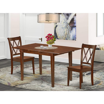 L'ensemble de meubles de salle à manger 3 pièces comprend une table rectangulaire en bois avec une rallonge papillon et 2 chaises de salle à manger en acajou