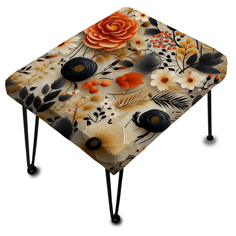 Black & Beige Boho Chic Floral Pattern - Floral Rectangle Ottoman