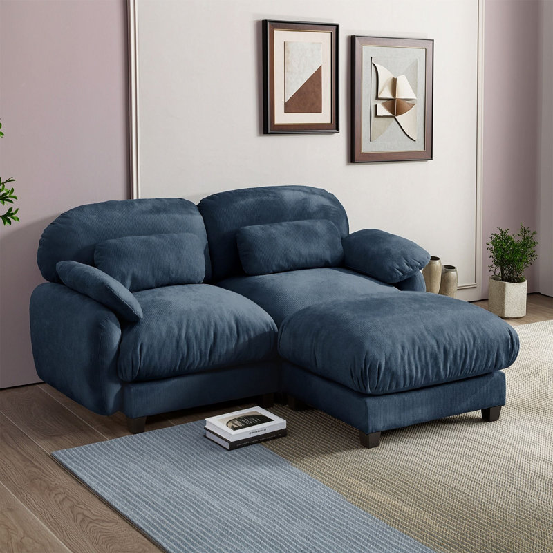 Canapé modulable deux places avec pouf amovible, Bleu