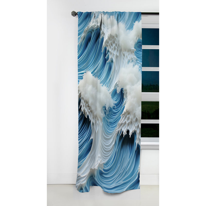 Panneau de rideau côtier, décor occultant de vagues bleues et blanches - collage de vagues blanches et bleues
