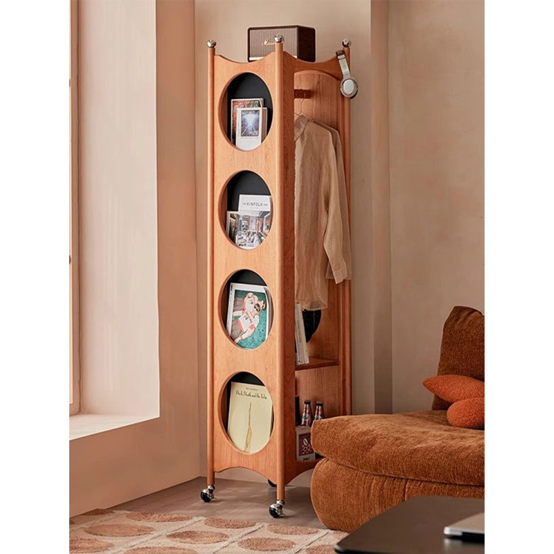 Miroir incurvé mobile en bois massif avec compartiments de rangement