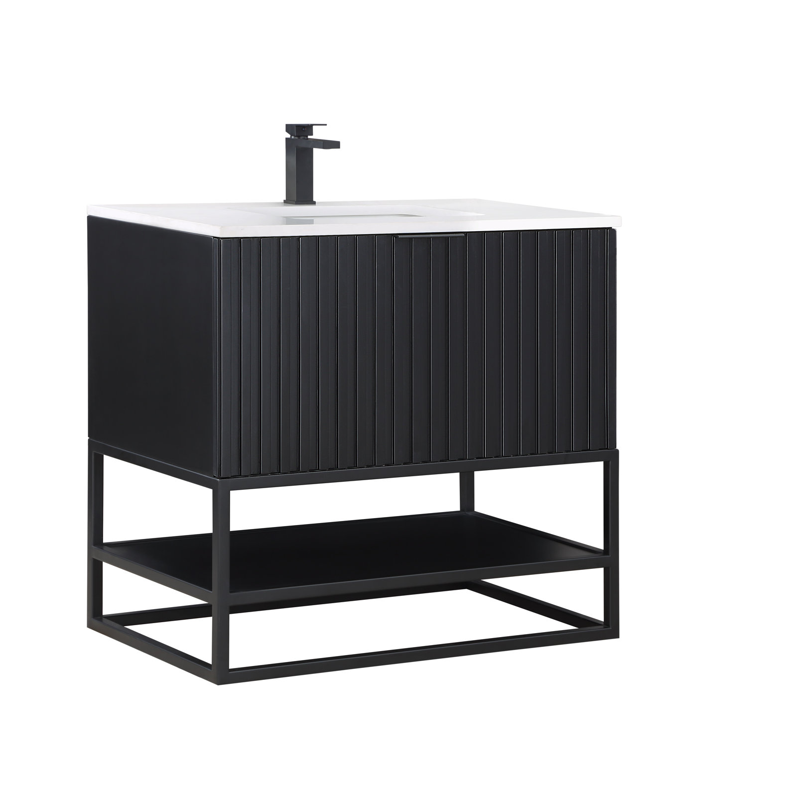 Terra 36'' Single Bathroom Vanity, Midnight Black, Matte Black, Calacatta Quartz/Widespread Faucet Mount