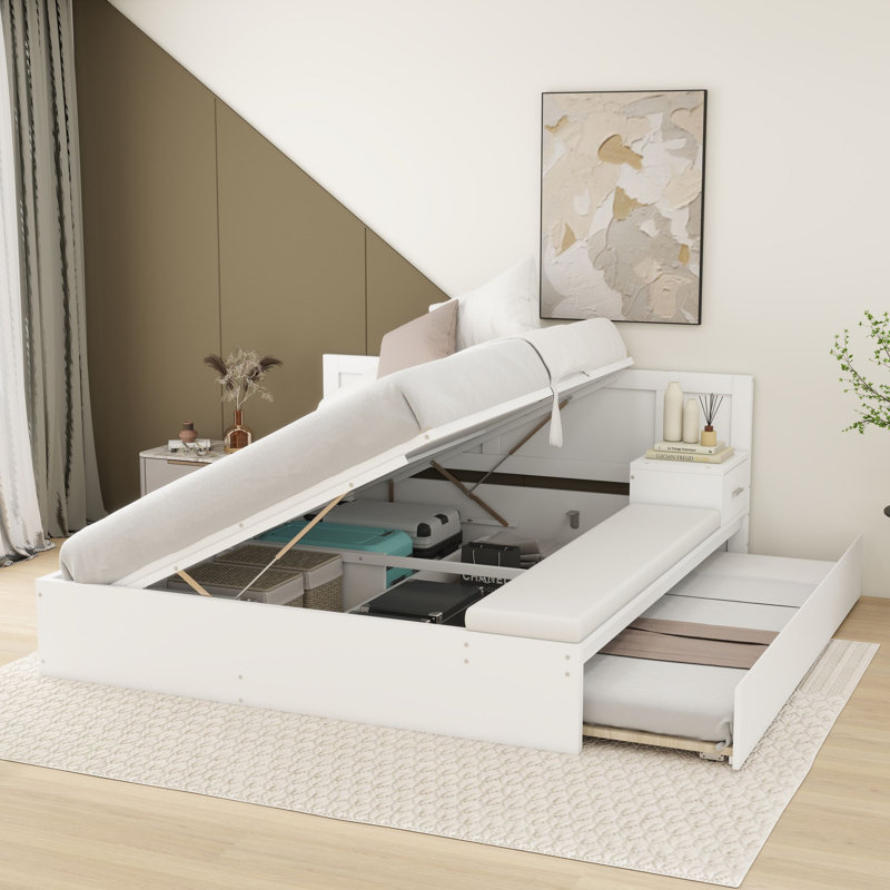 Lit plateforme en cuir Alverez, Blanc, Bois massif