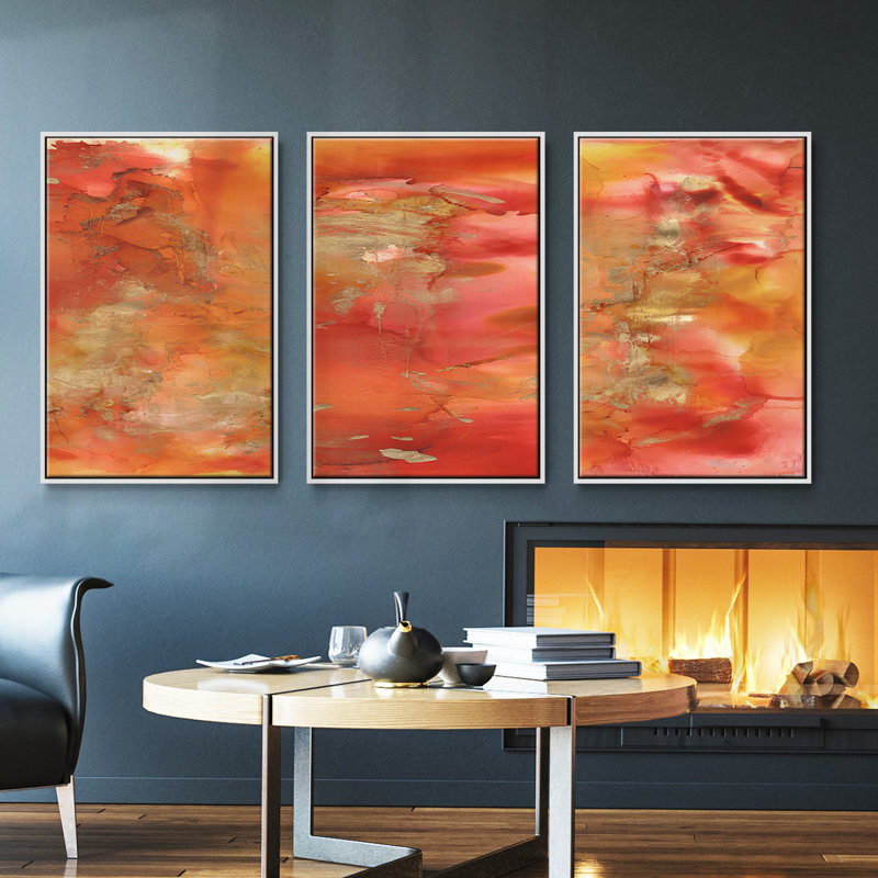 «Superior Emotion I», ensemble de 3 toiles encadrées, H 40 po x l 78 po, Cadre blanc
