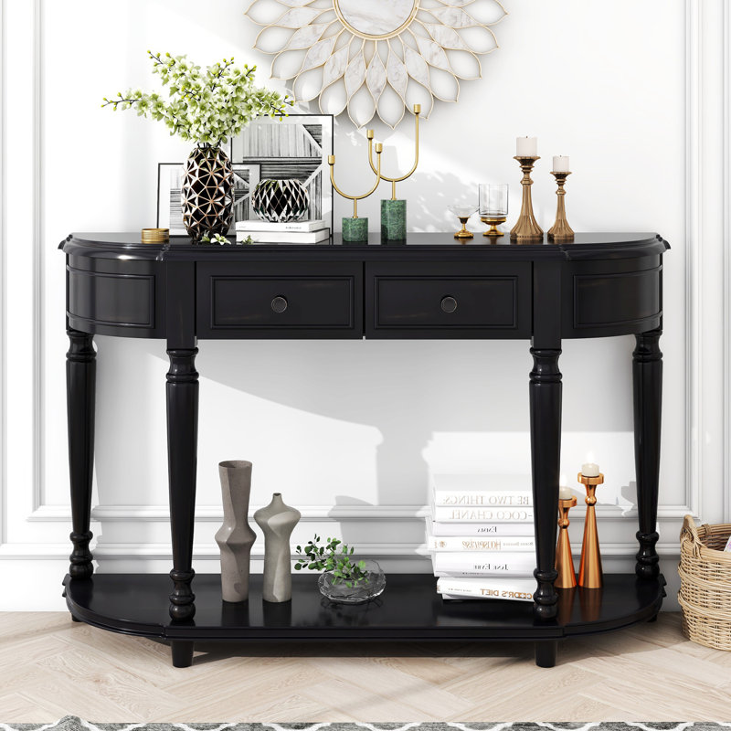 Console en bois massif 33,52 po Brence, Noir, Noir