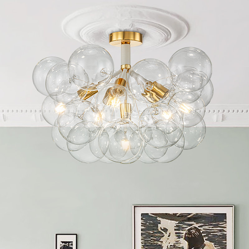 Plafonnier semi-encastré 6 lumières Meyana, Blanc / doré