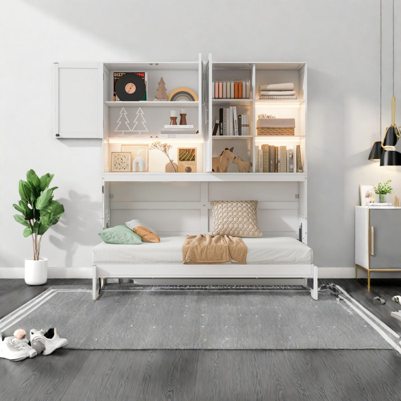 Lit escamotable simple de petite taille, fabrication en bois durable, style moderne