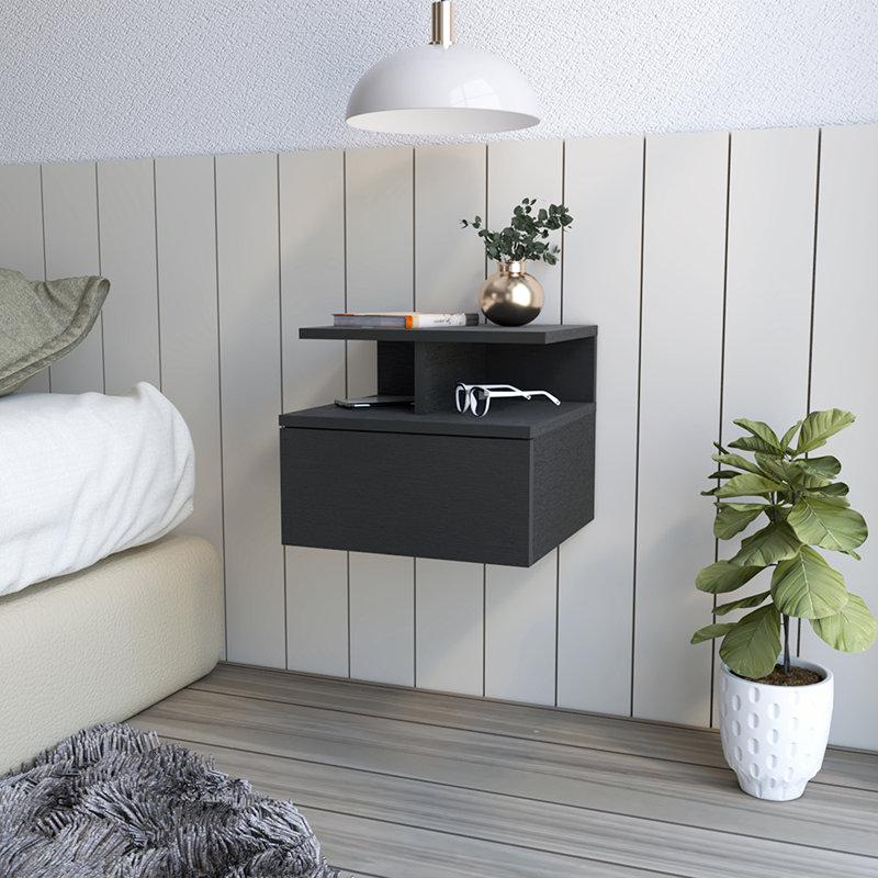 Reister Floating Nightstand Flopini, One Drawer, Black Wengue
