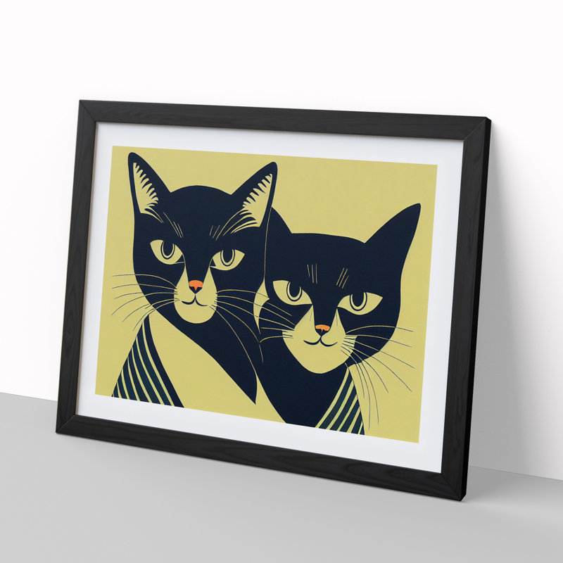 Art Deco Cats Vol.1 - Single Picture Frame Print, 46cm H x 64cm W, Black