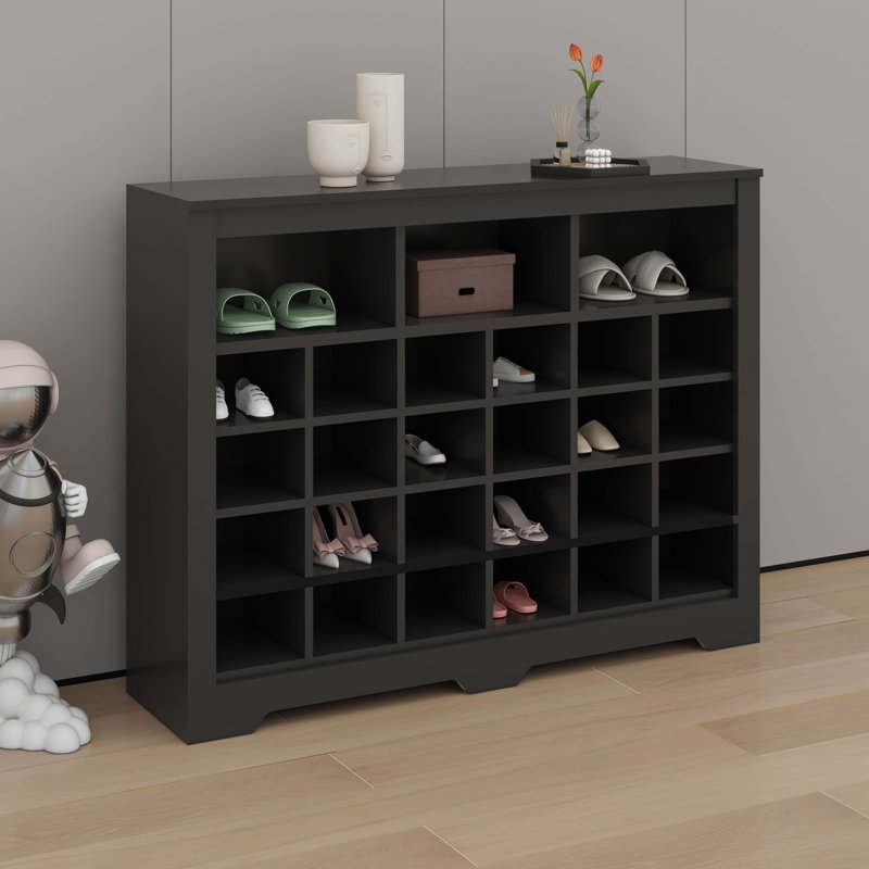 24 Shoe Console,Modern Shoe Cabinet Storage With Curved Base,Versatile Sideboard, Black