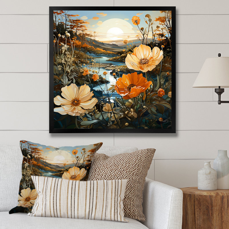 Radiant Sunshine Marigold Flowers I sur impression sur toile, H 16 po x l 16 po x P 1 po, Cadre simple noir