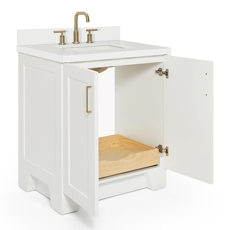 31 IN.  Single Bathroom Vanity, White, White Quartz, Rectangle
