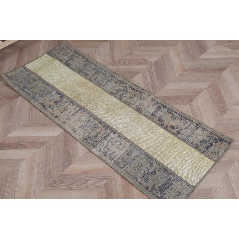 Authentic Vintage Turkish Patchwork Rug in Blue Ideal for Entryway Stylish Oushak Design