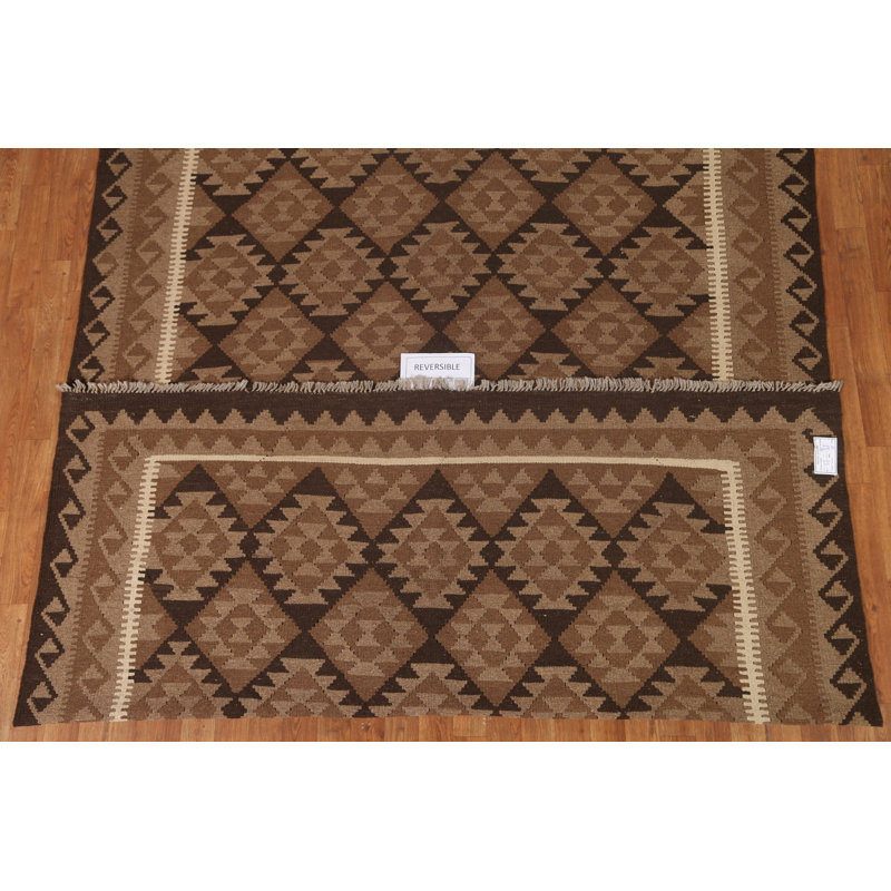 Tapis oriental brun en laine Kilim 7 x 10