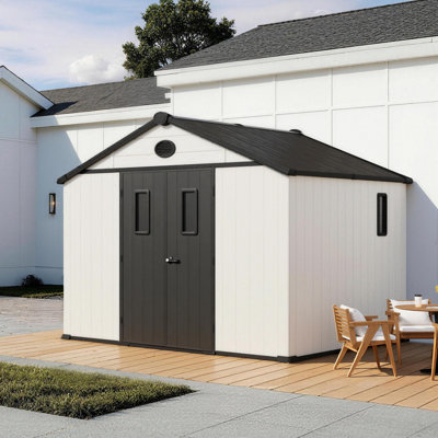 10X8FT Outdoor Storage Shed, Weather-Resistant Shed With Lockable Doors & Built-In Floor, Sloped Roof Tool Shed For Backyard Garden & Patio Lawn